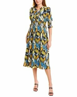 Gracia Colorful Leaves Print Midi Dress for women