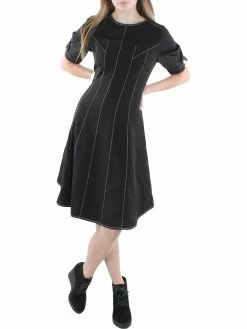 Gracia Pearl Womens Elbow Sleeves Contrast Stitch Shift Dress