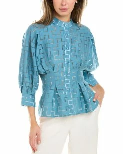 Gracia Sheer Collared Peplum Top for women