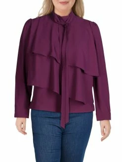 Gracia Womens Layered Tie Neck Blouse