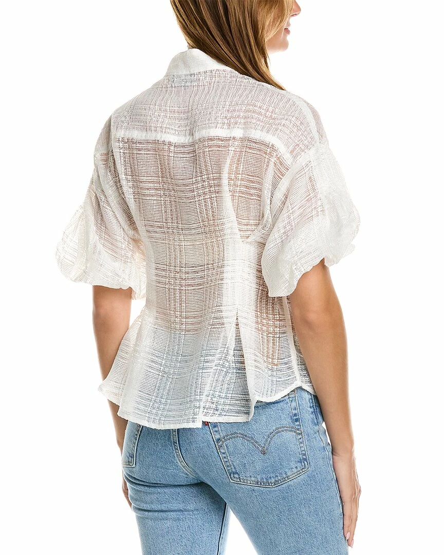 Gracia Sheer Banded Collar Puffed Sleeve Top for women - Image 2