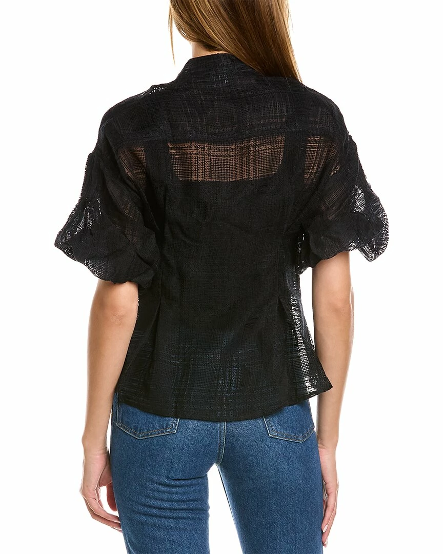 Gracia Sheer Banded Collar Puffed Sleeve Top for women - Image 2