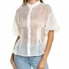 Gracia Sheer Banded Collar Puffed Sleeve Top for women