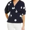 Gracia Low Collar V-Neck Dot Pattern Top for women