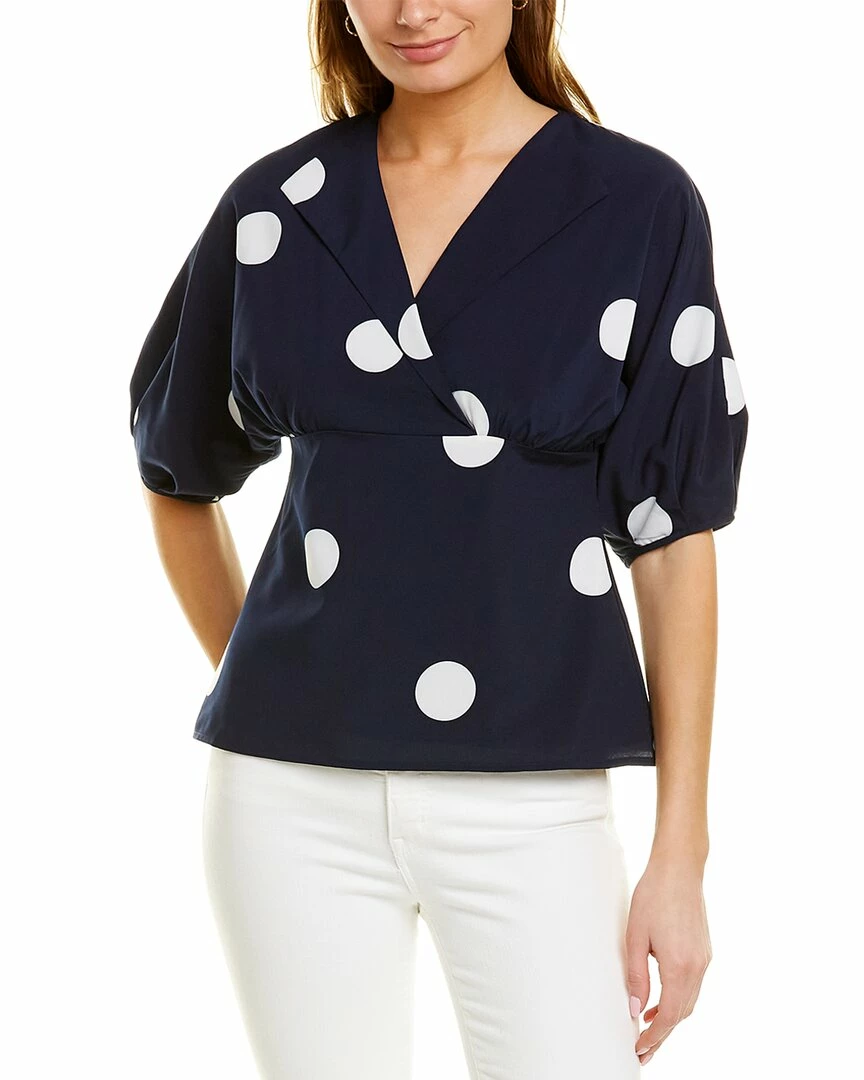 Gracia Low Collar V-Neck Dot Pattern Top for women